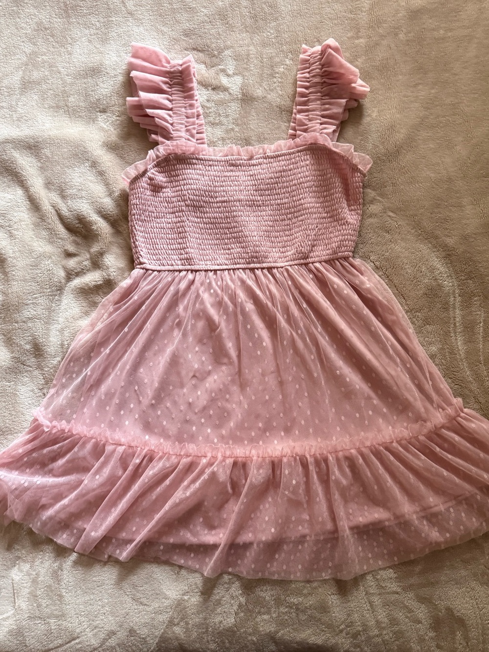 mine Pink Ruffle Strap Dot Tulle Dress